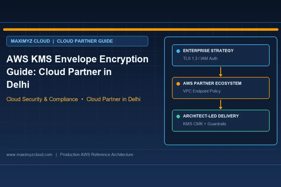 AWS KMS Envelope Encryption Guide: Cloud Partner in Delhi architecture diagram by Maximyz Cloud, Cloud Partner in Delhi for C
